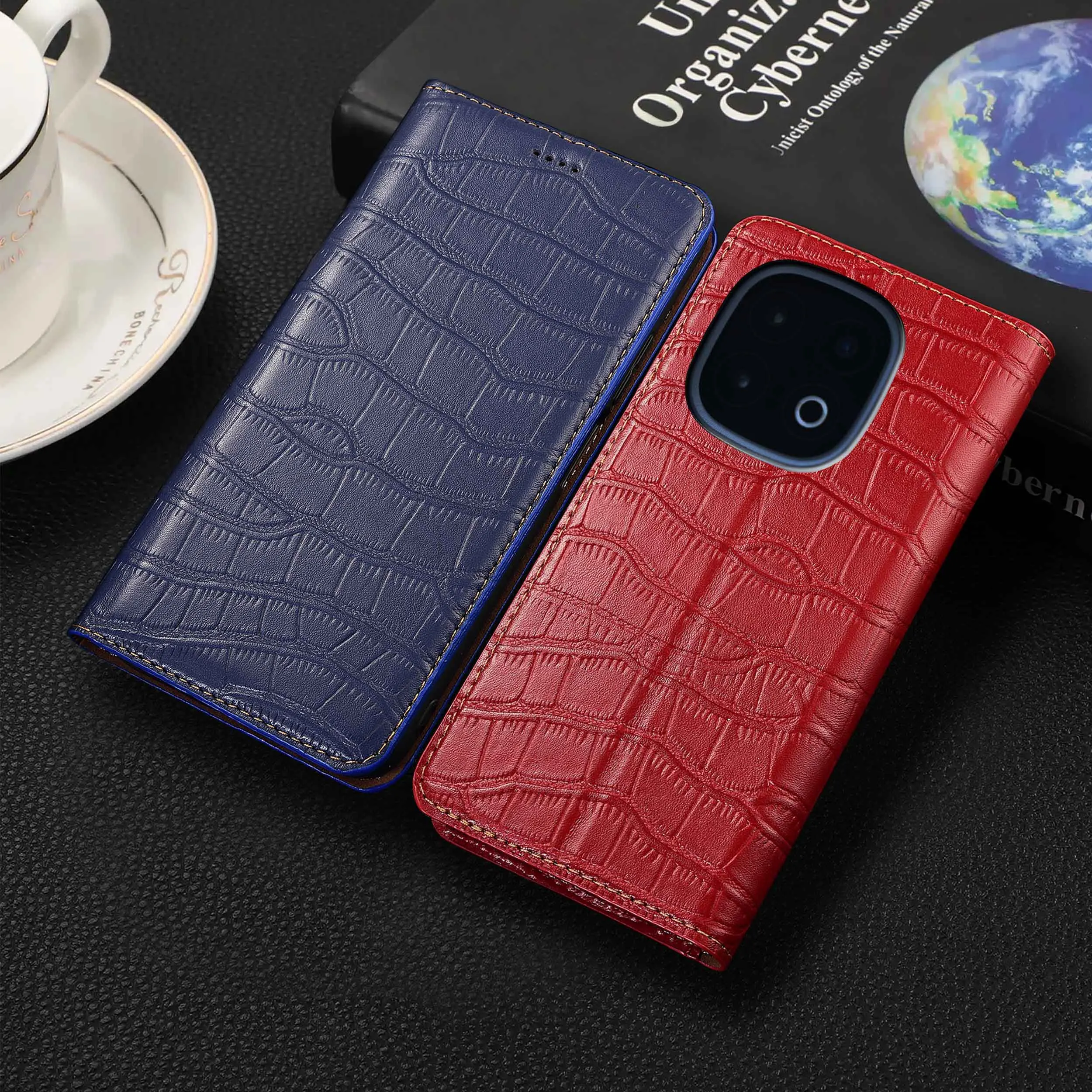 

For Vivo iQOO 3 5 7 8 9 10 11 11S 12 13 Pro Crocodile Belly Pattern Genuine Leather Wallet Flip Phone Cover Case Cowhide No-Slip
