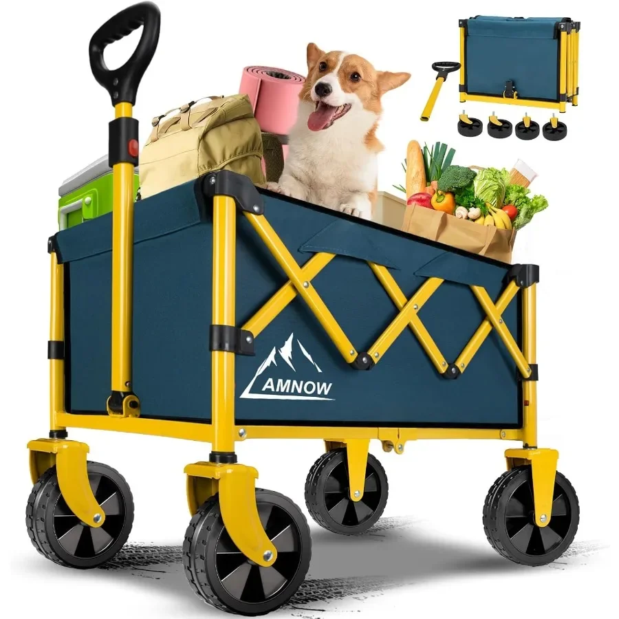 

Collapsible Wagon Cart with Wheels Foldable Folding Wagons Carts with Silent Universal Wheels Large Grocery Cart On Wheels Heav