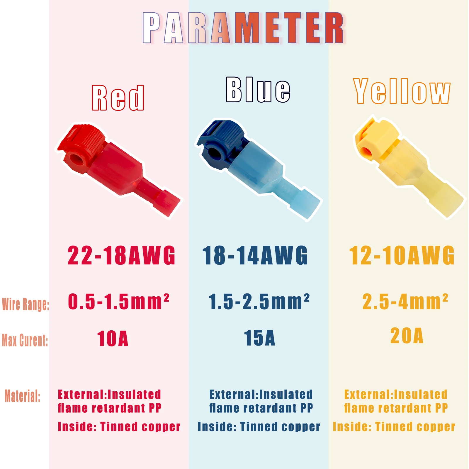 60pcs T Tap Quick Cable Connectors Self-stripping Electrical Snap Wire Splice Lock Terminals Crimp