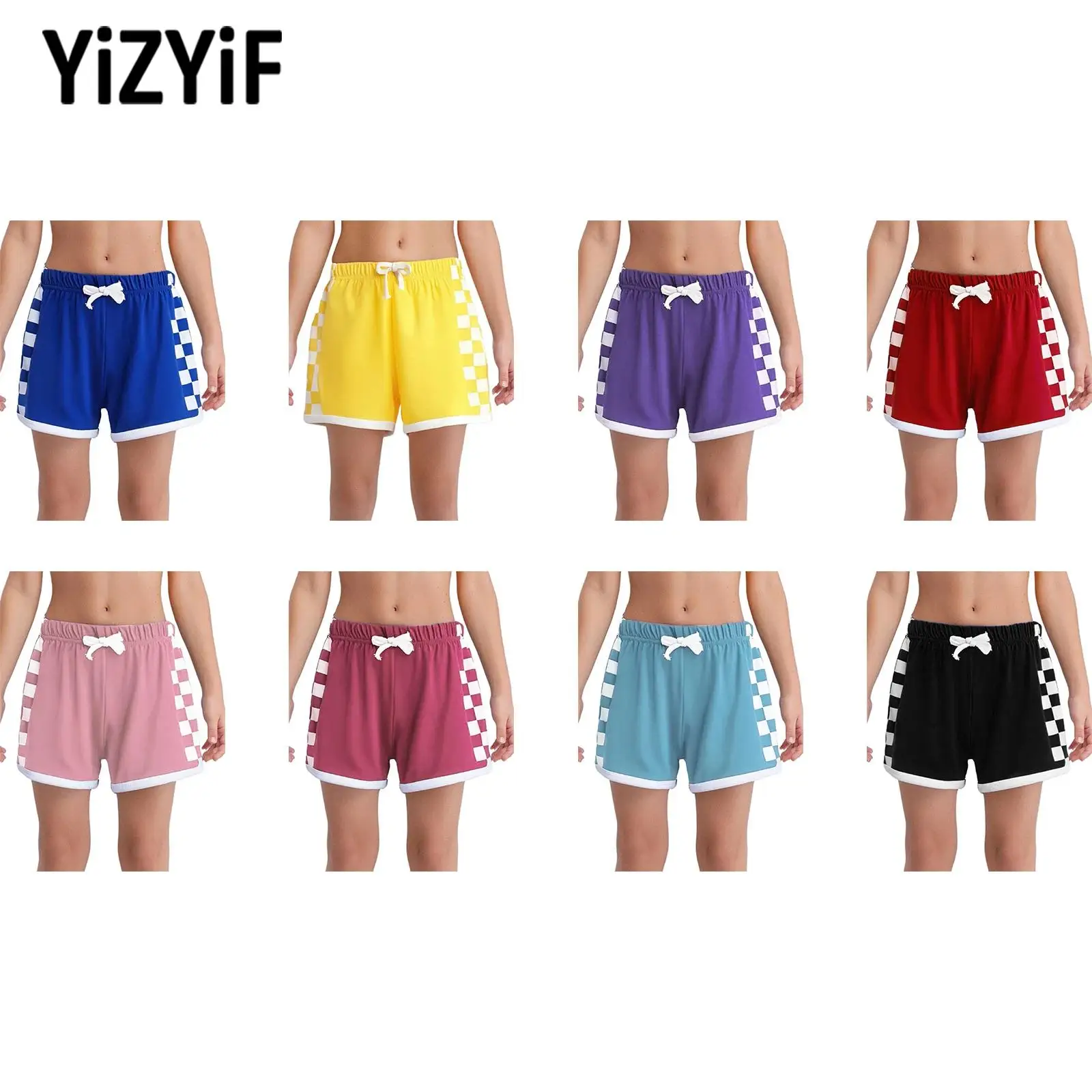 

Children Girls Bowknot Elastic Waistband Contrast Color Plaid Sports Shorts Kids Cycling Yoga Running Workout Exercise Costumes