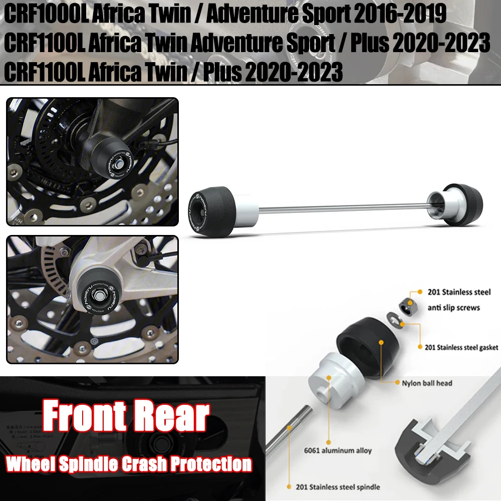 

For Honda CRF1000L CRF1100L Africa Twin / Plus /Adventure Sport / 2016-2019 2020+ Front Rear wheel Spindle Crash Protection