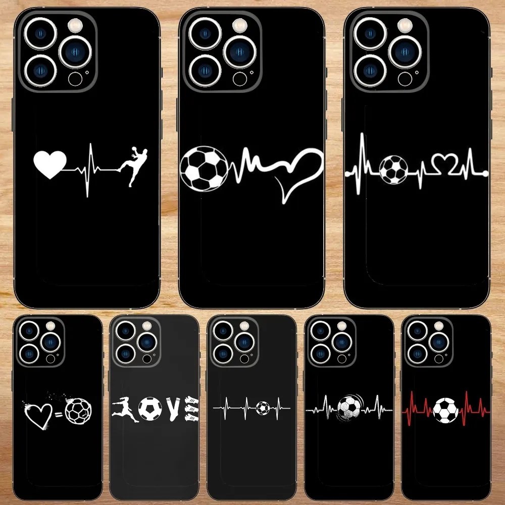 Football Heart Beat Phone Case For iPhone15,14,13,12,11,Pro,Max,Plus,Mini,X,XS,XR,8,7,6,S,Plus,SE Soft Black Case