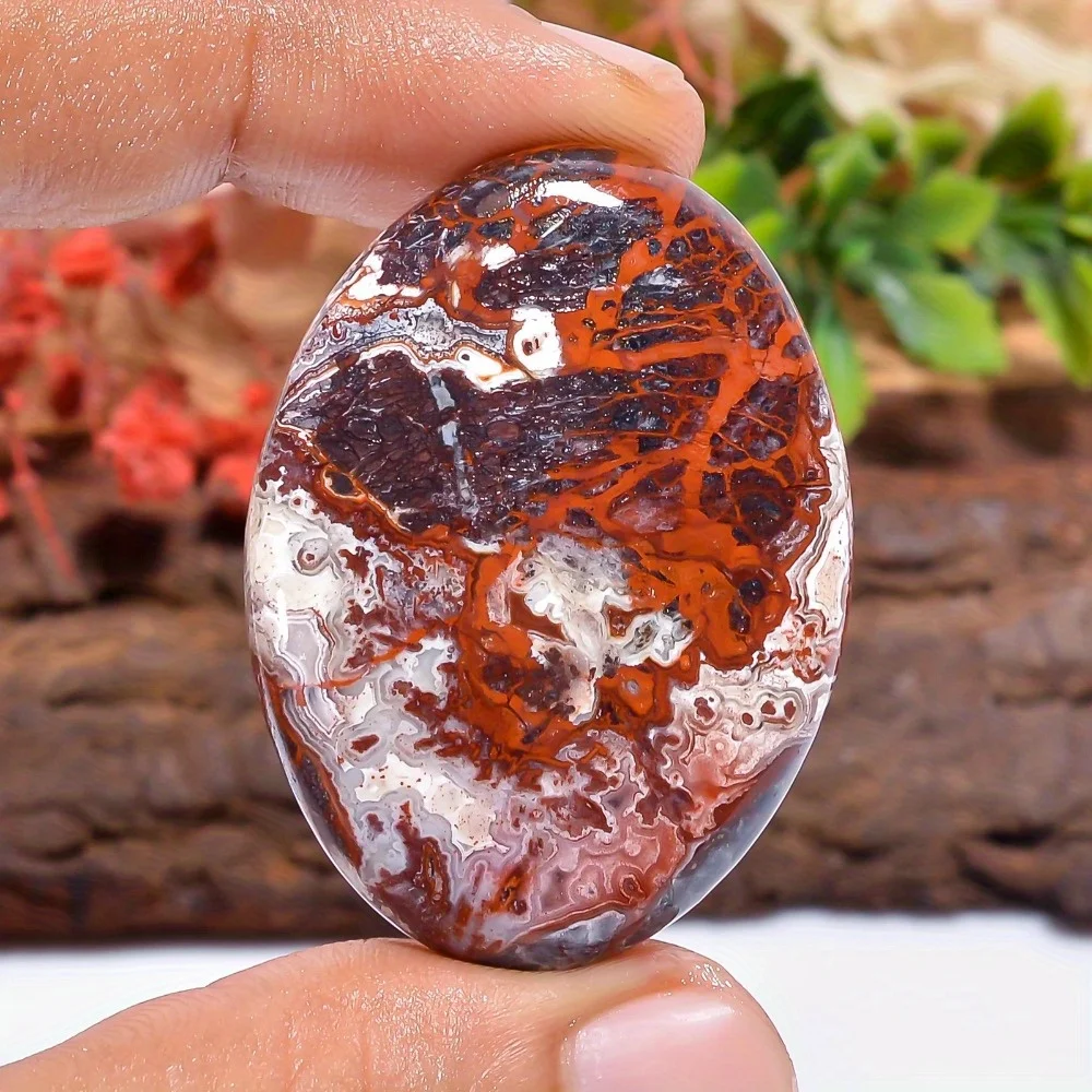 1pc Mexican Crazy Lace Agate Palm Stone - Polished Natural Stone with Vibrant Red & Black Marbling