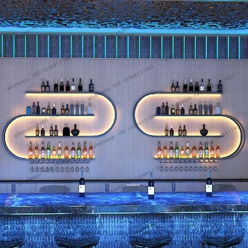 Nordic Iron Art Wine Cabinets With Light Wall Mounted Wine Rack Creative Geometric Art Restaurant Showcase For Bar Furniture