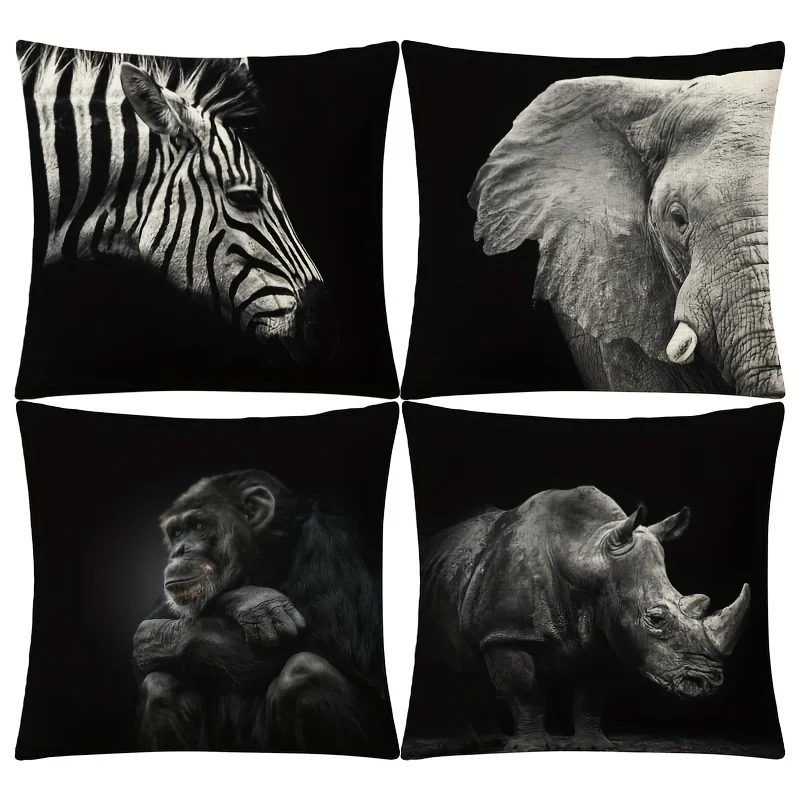 Nordic Zebra Monkey Cushion Cover - Linen Digital Printed Pillow Case for Living Room Bed Sofa Couch Home Decor