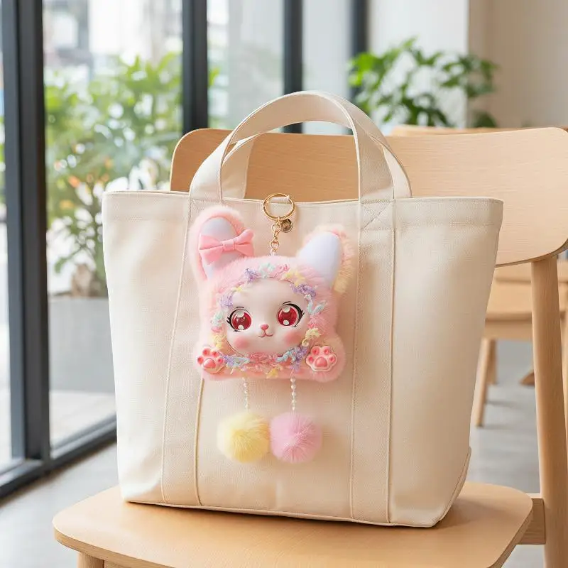 1PC Cute Soft Fluffy Bunny Keychain Plush Rabbit Pendant Kawaii Backpack Charm Car Key Ring Purse Decoration Stuffed Animal Bag