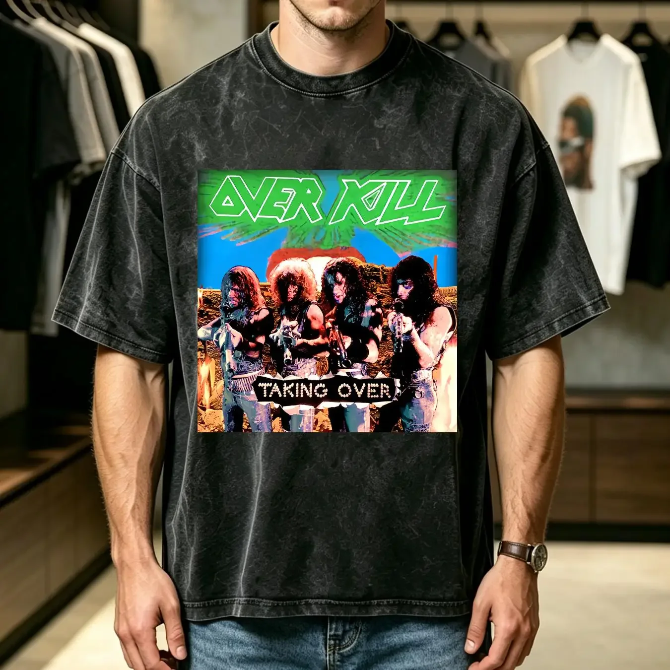 washed T Shirt Rare Overkill Taking Over Reprint Cotton Black S 5XL For GC178 vintage Washed Soft Comfortable designer clothes