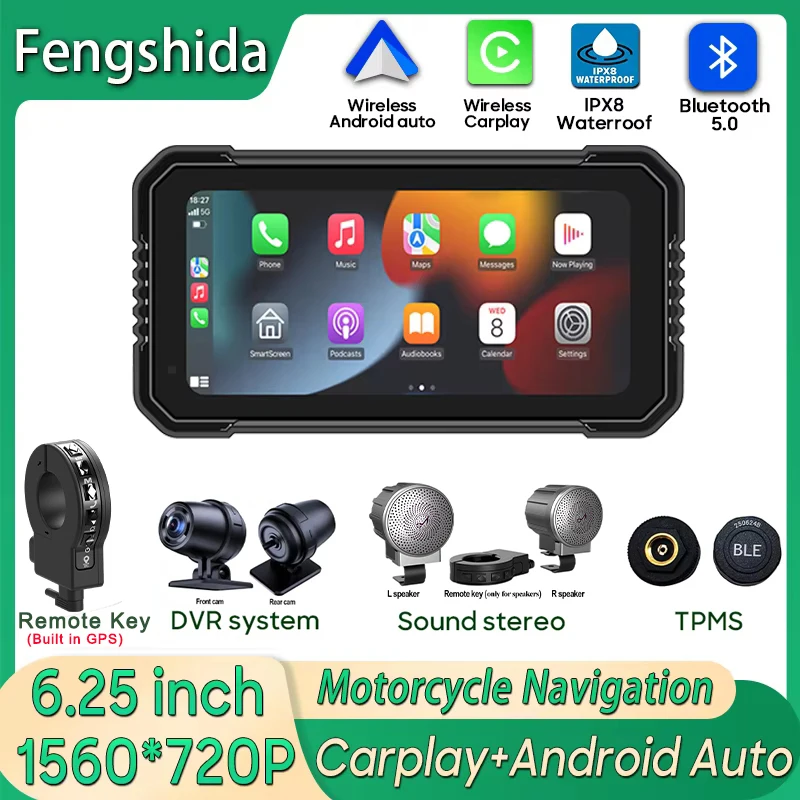 Carplay Motorcycle GPS Navigation IPX8 Waterproof For Moto Multimedia Digital Dashboard Android Auto Display Screen Monitor Bike