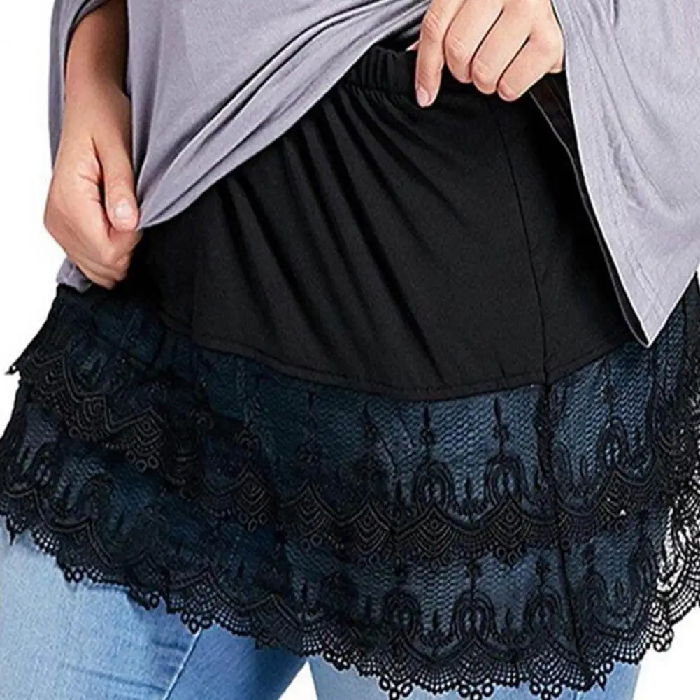 Women Underskirt Elastic Waist Lace Trim Layered Detachable Tiered Match Tops Perspective Sheer Plus Size Butt Curtain