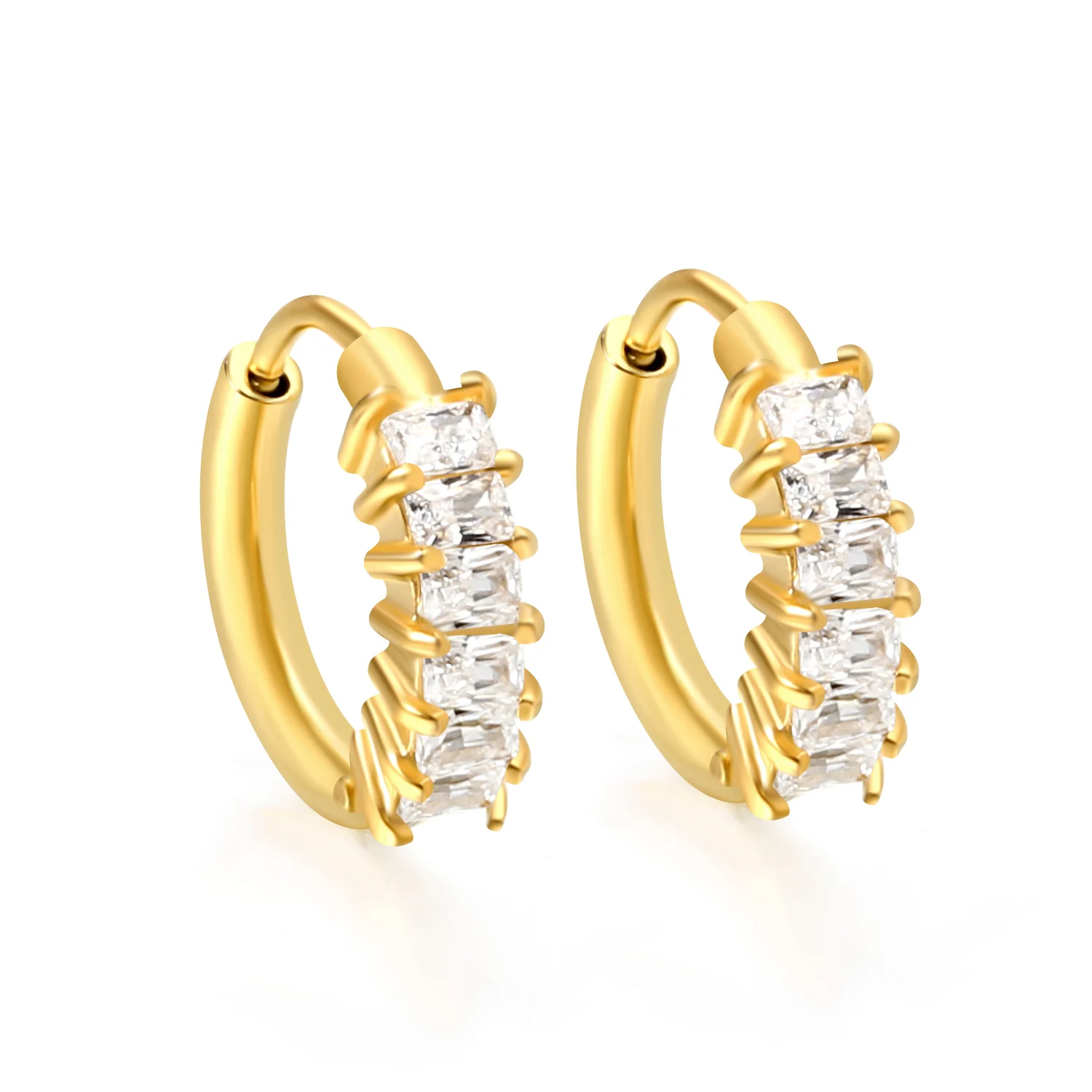 LUXUSTEEL Flower Shape Metal Hoop Earrings Crystal Stainless Steel Stud Earrings for Women Girls Female Earring Jewelry