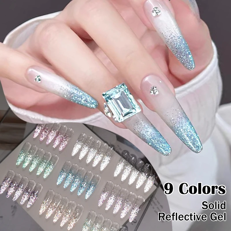9 Colors Solid Reflective Glitter Gel Nail Polish Dark Flashy Sparkling Glitter Semi Permanent UV Gel Varnish Nail Supplies DIY