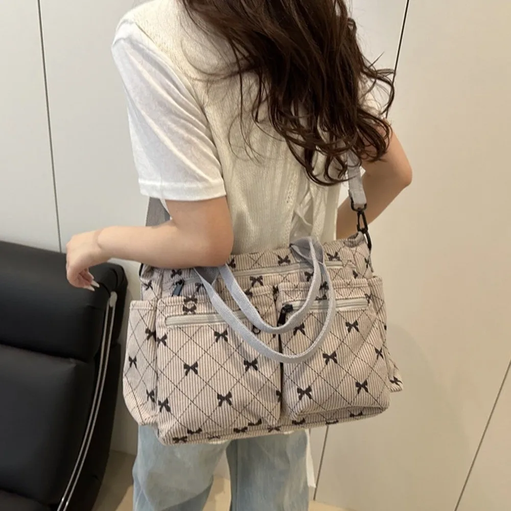 Fashion Sweet Women's Shoulder Bag Large Capacity Bowknot Print Underarm Tote Bag Casual Lightweight Commuting Handbag Travel