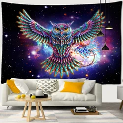 Colorful Psychedelic Owl Tapestry Bohemian Dark Academia Decor Witchcraft Room Home Decortive 3D Large Wallpaper For Wall