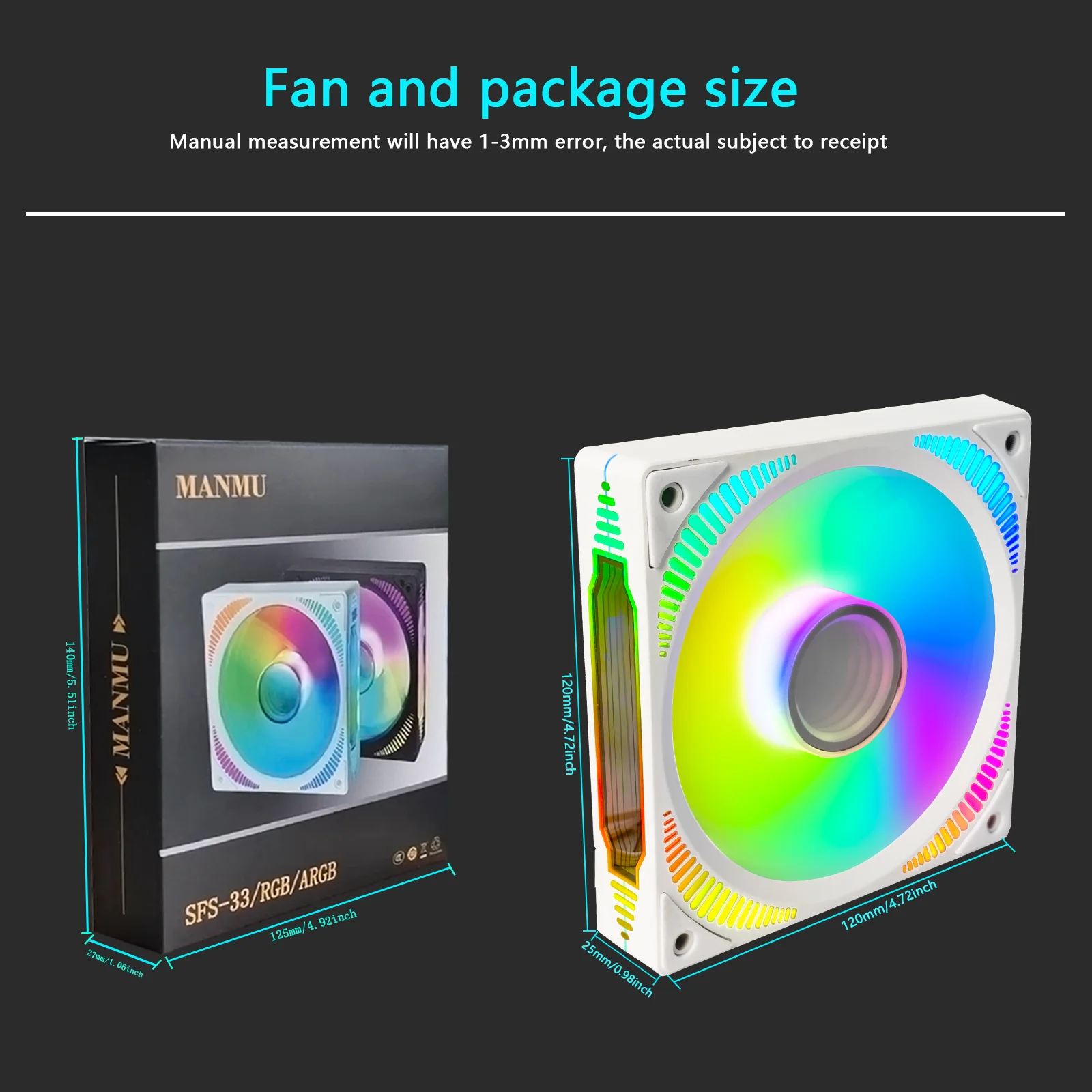 MANMU 120Mm Kipas Rgb Pendingin Cermin untuk Kipas Komputer Pc 5V/3Pin Kipas Casing Pc Rgb 12V