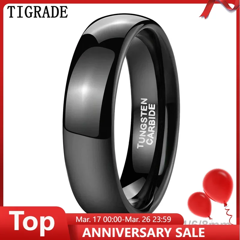 TIGRADE 2/4/6/8mm Black Ring Men Women Polished Tungsten Carbide Wedding Band Engagement Ring Unisex Lover Name/Date Engraving