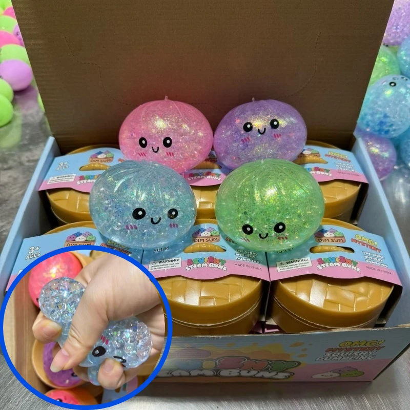 Realistisches Riesen-Knödel-Quetschspielzeug mit Bambus-Dampfgarer, weicher Teigball, Entspannungs-Fidget-Spielzeug, kreatives lustiges Geschenk, neu