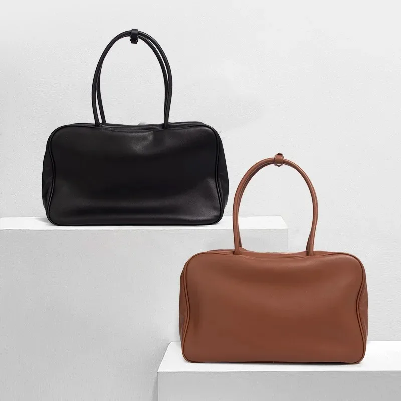 

Hot Sale Luxury Designer Bags Real Genuine Leather Handbag Woman Tote Bag Retro Boston Purses Bowling Bags Shoulder Hobos 2026