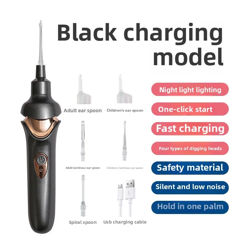 Alat Pembersih Telinga Spiral Pemetik Telinga Alat Penghisap Telinga Bercahaya Penghilang Kotoran Telinga Vakum Elektrik untuk Anak-anak Dewasa