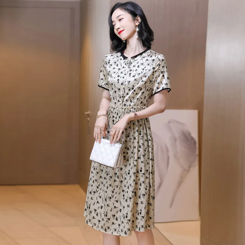 Birdree 90%Mulberry Silk Fairy Printed Party Dresses Women Short Sleeve Fashion Age Reduction Dress 2024 Spring Summer D3D007QC