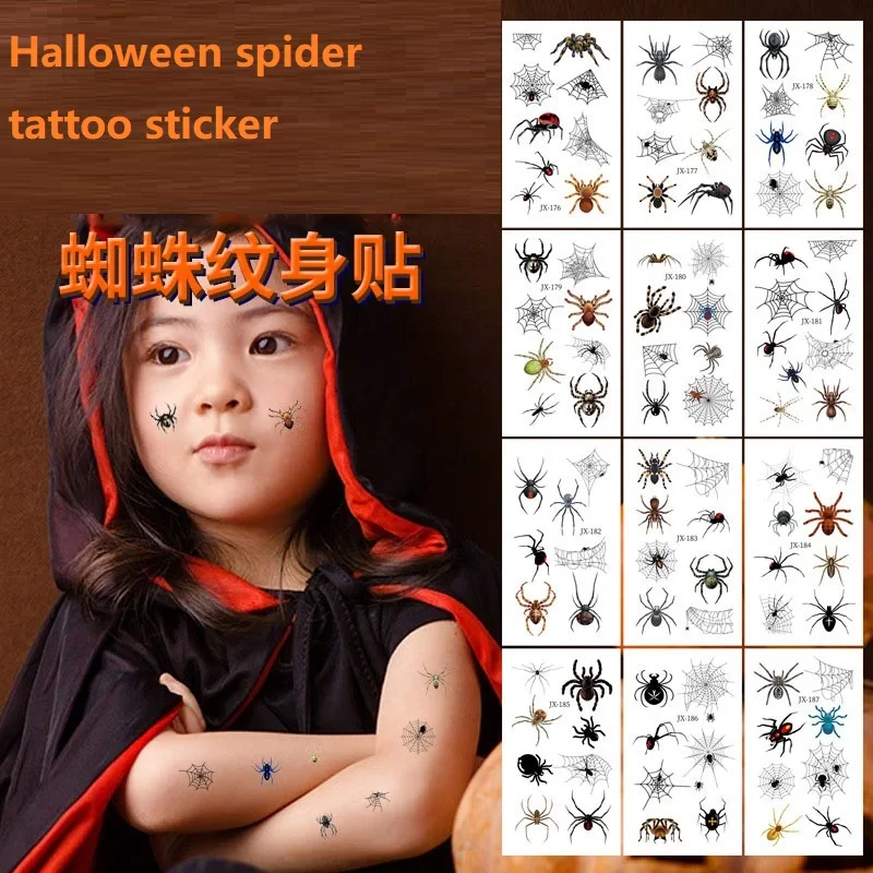 12PCS New Halloween Spider Tattoos Stickers for Children Temporary Tattoos Kids Mini Anime Tattoo Sticker Waterproof for Hand