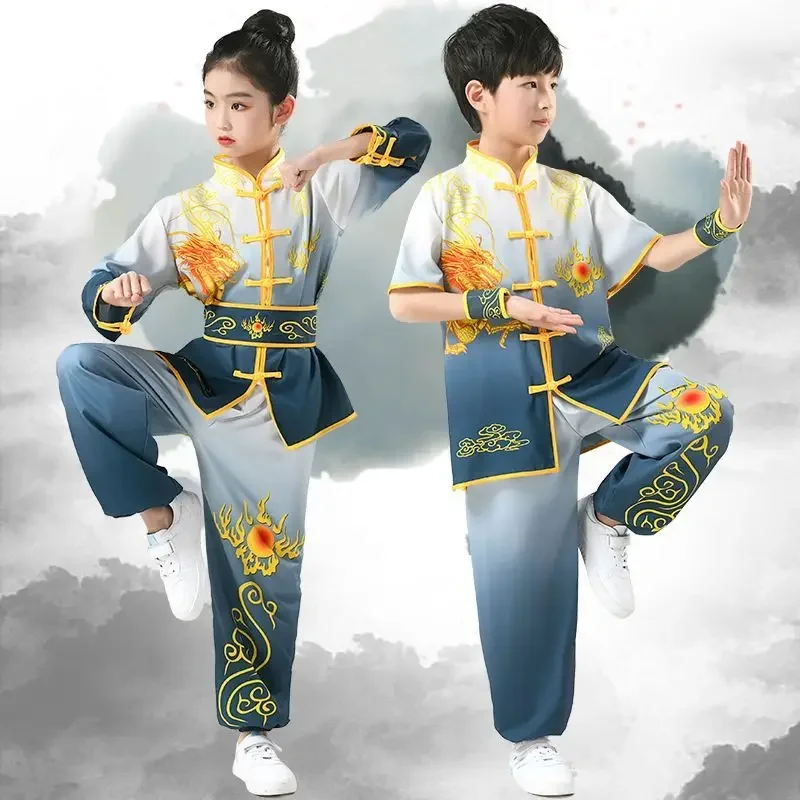 

2024 new kids martial arts training clothes chinese festival stage performance wushu costumes dragon embroidery tangsuit clothes