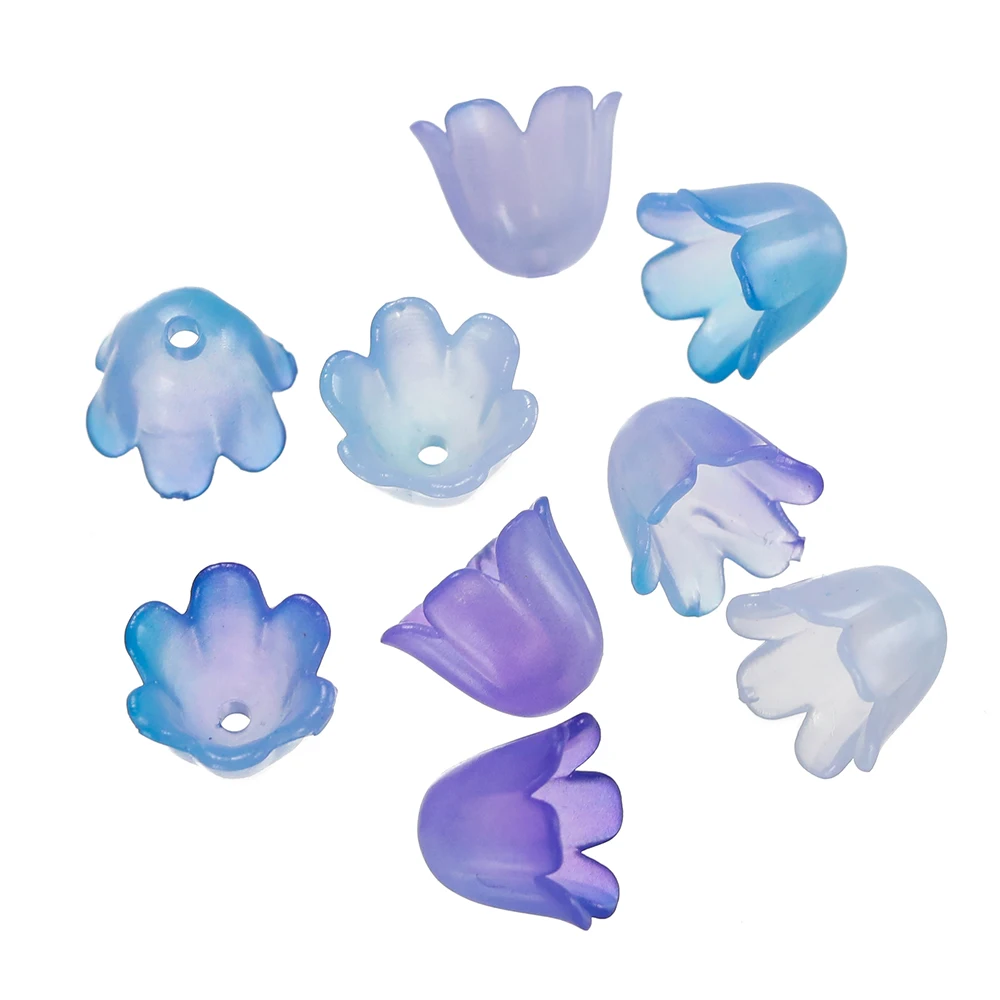 50/100pcs Lily Flower Gradient Color Acrylic Beads Caps Loose Space Tassel Beads Tray For DIY Jewelry Making Accessories