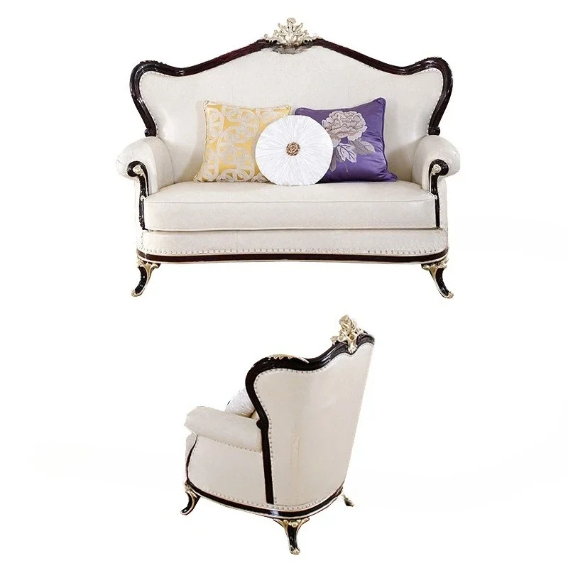 

American light luxury leather sofa, living room solid wood double-sided carved cowhide sofa