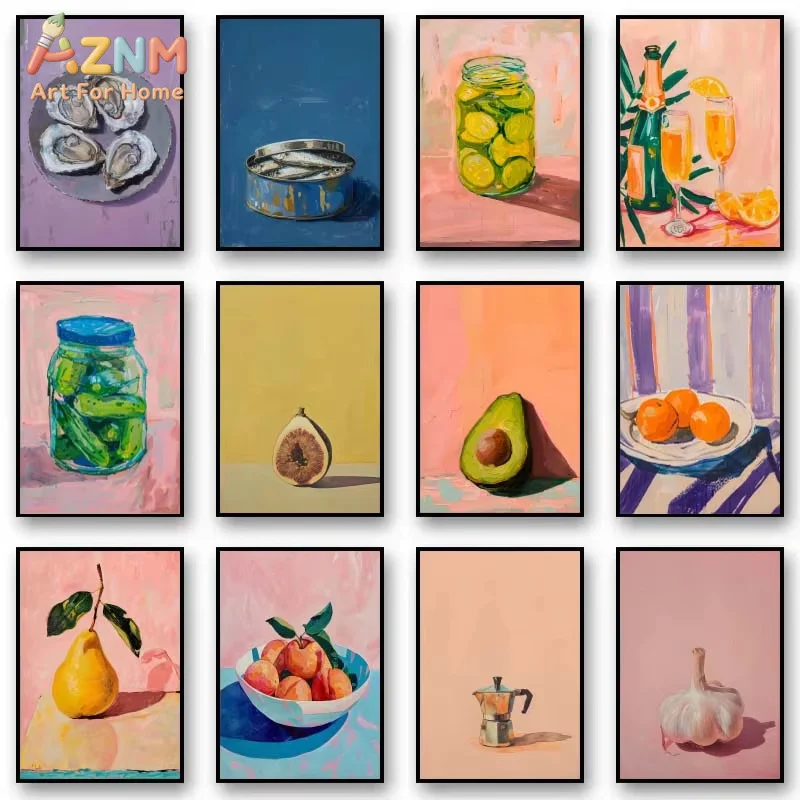 1PC Vintage Dining Fruit Orange Avocado Tomato Coffee Posters and Prints Canvas Painting Wall Art for Food Kitchen Decor