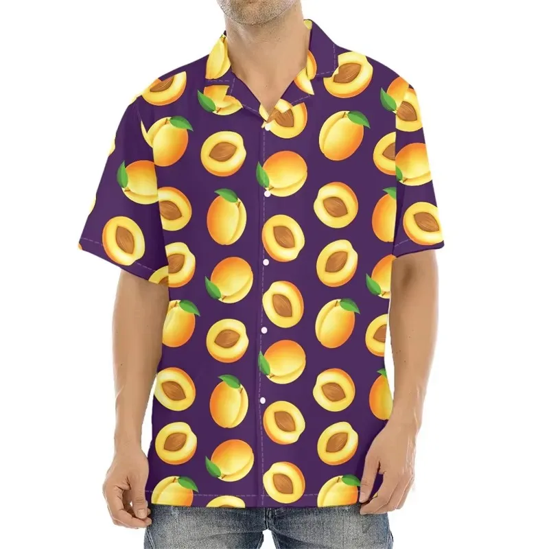 3d Print Fruit Yellow Peach Pattern Aloha Shirt For Men Women Summer Casual Plus Size Beach Shirts Mens Hawaii Holidays Blouse