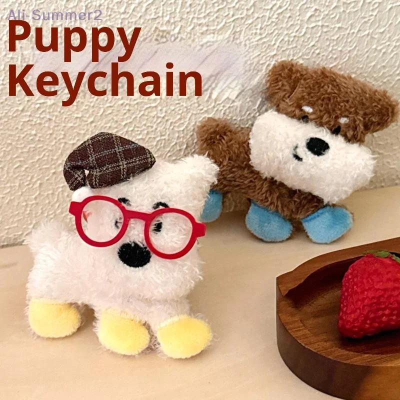 Criativo bonito pelúcia filhote de cachorro boneca pingente chaveiro kawaii macio pelúcia boneca brinquedos charme mochila pendurado decoração acessórios presente