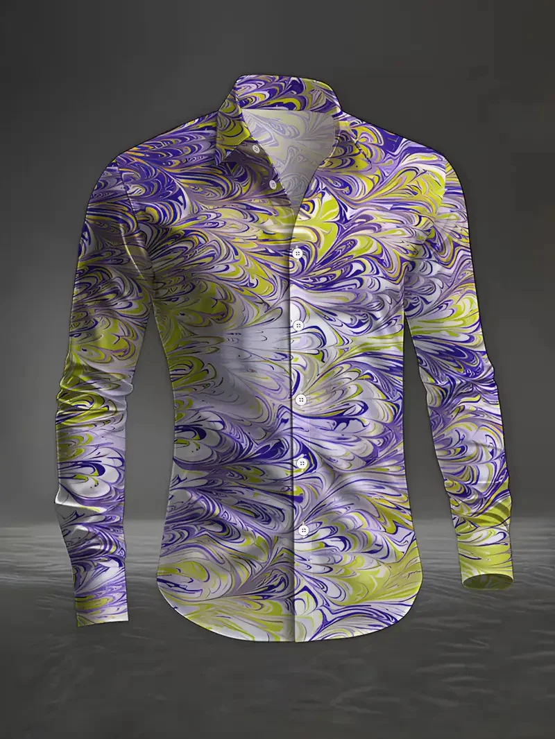 Men's Long Sleeve Shirt Button Shirt Spring Summer Casual Shirt 3D Leaf Print Long Sleeve Daily Fashion Comfort