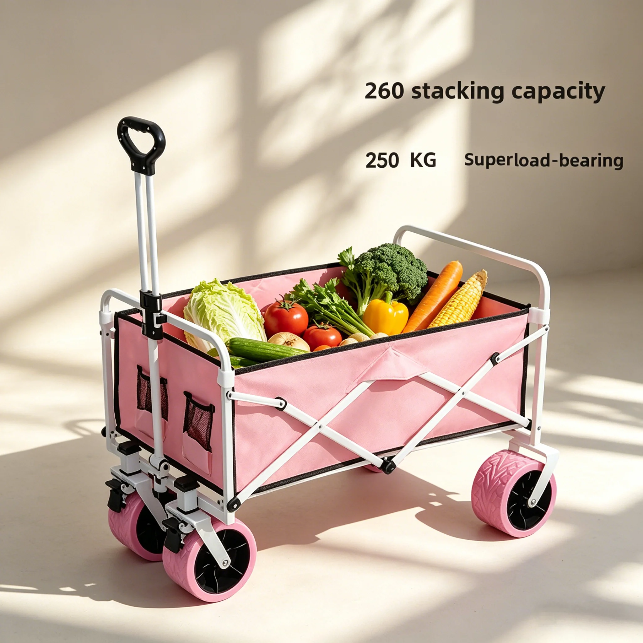 

Pink Camping Car Outdoor Convenient Foldable Gathering Stall Small Trolley Off-Road Wheels Large Capacity Storage Adjustable