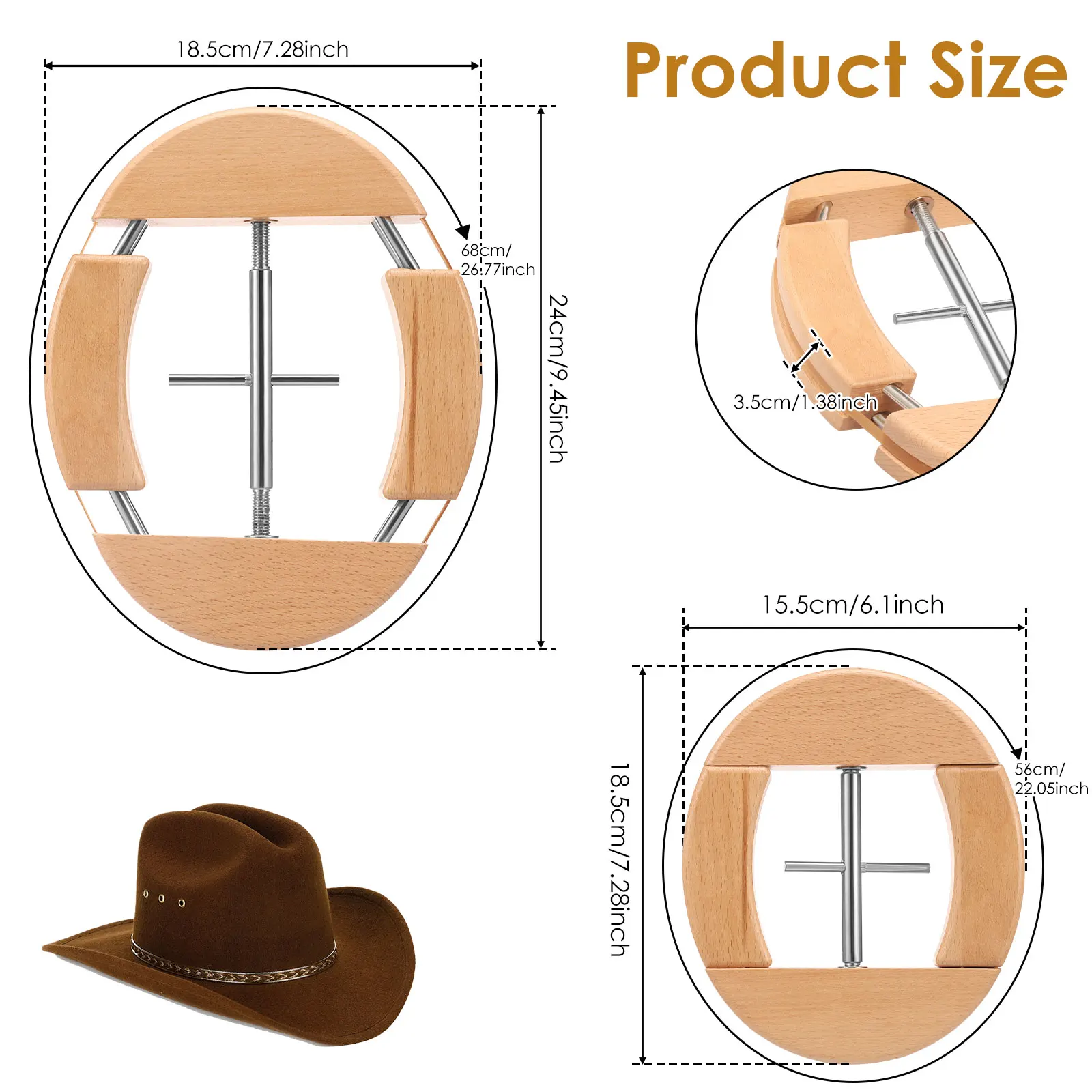 Adjustable 4-Way Wooden Hat Stretcher Portable Cowboy Baseball Holders Baseball Hat Widener Expander For Fitted Hats Home Travel