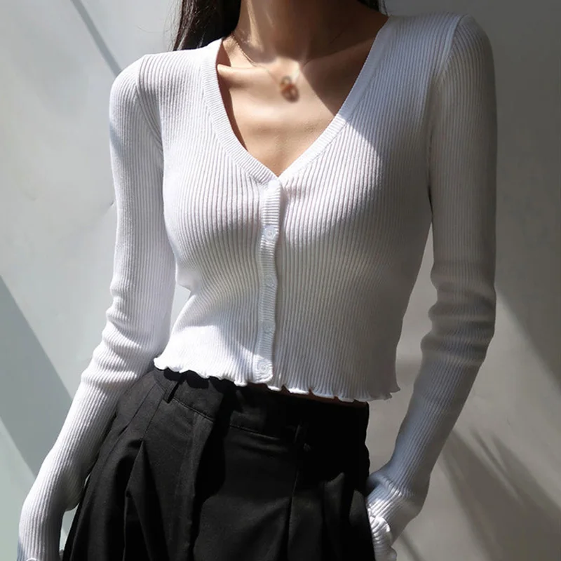 Fashion Women Spring Autumn Female V-Neck weater Knitted Cardigan Basic Knitwear Clothing Tops