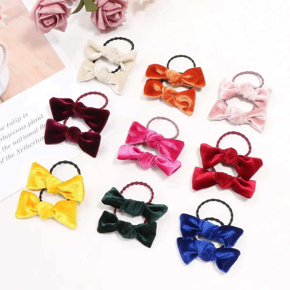 European American Fashion Velvet Bow Elastic Hair Bands for Baby Girls Children Hair Rope Hair Tie Headwear Kids Hair Accessorie