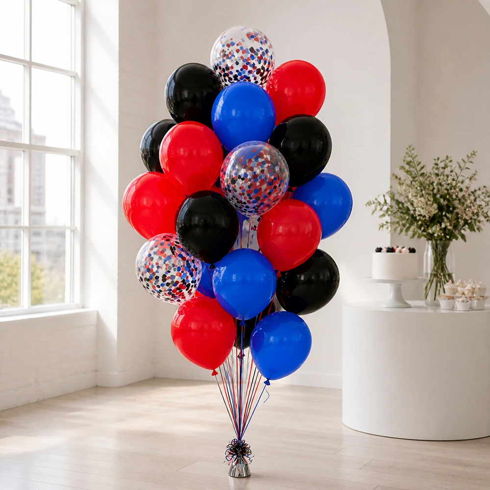 30Pcs Red Blue Black Latex Balloons Set Clear Confetti Balloons Superhero Theme Birthday Party Photo Props Decoration Supplies - view 5