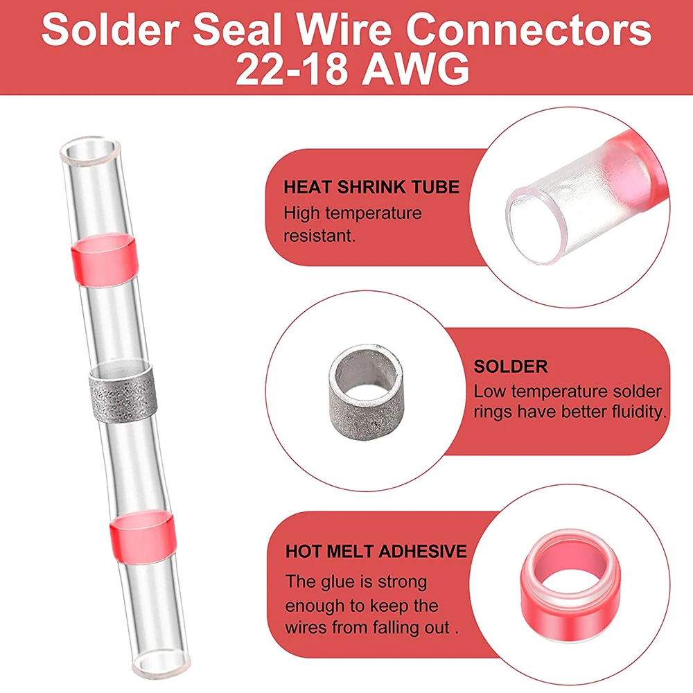 AWG22-18 500/1000PCS Heat Shrink Soldering Sleeve Insulated Waterproof Electrical Butt Splice Wire Butt Connectors Terminals