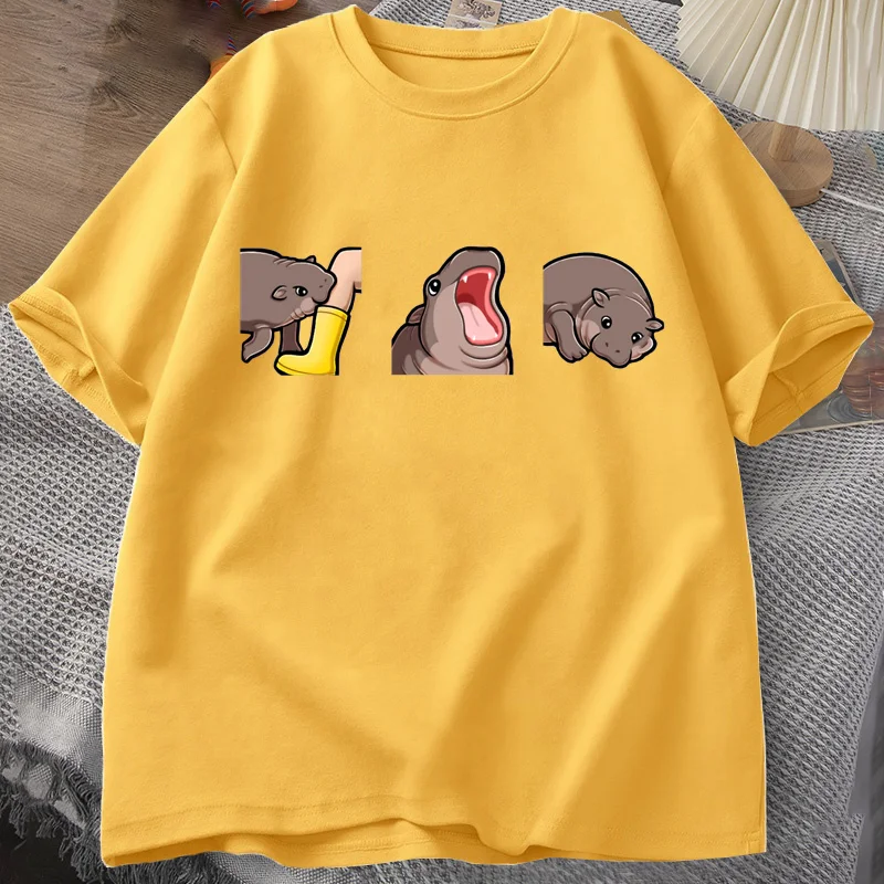 Moo Deng T Shirt Funny Baby Hippo Moo Deng Gang T-shirt Cute Baby Pygmy Hippo Moo Deng T-Shirts Hippo Lover Graphic Tees Clothes