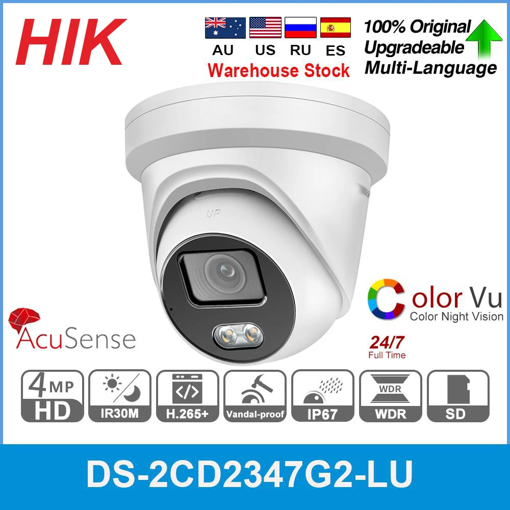 

Hikvision Original 4MP IP Camera DS-2CD2347G2-LU POE ColorVu Built-in Mic SD Card Slot Security Surveillance Network Camera