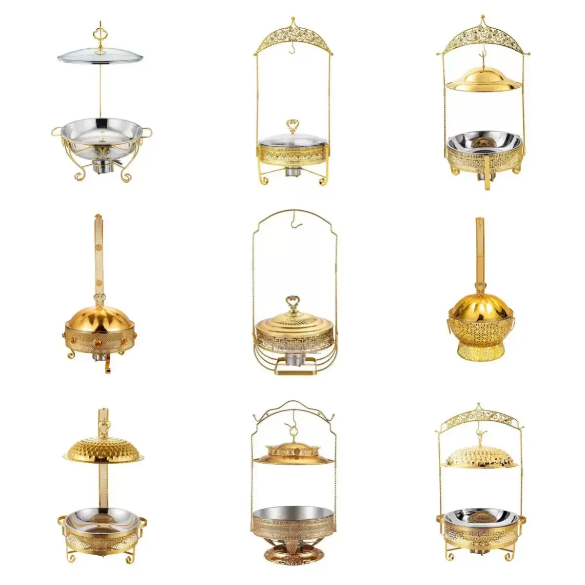 

Нержавеющая сталь Шведский стол Плита Отель Ресторан Золотой Алмаз Тыква Круглая Подвесная Крышка Обеденная Спиртовая Плита