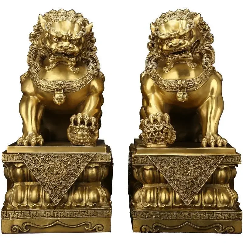 

2pcs Feng Shui Attracting Wealth Pure Copper Lion Ornaments Decoration Home Living Room Bedroom Office Figurines