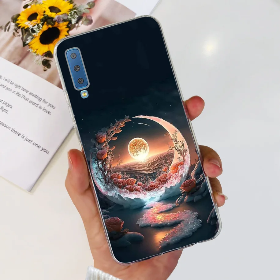 Silicone Cover For Samsung Galaxy A7 2018 Case A750 A750F Case New Fashion Flower Phone Case For Samsung A 7 2018 SM-A750F Funda