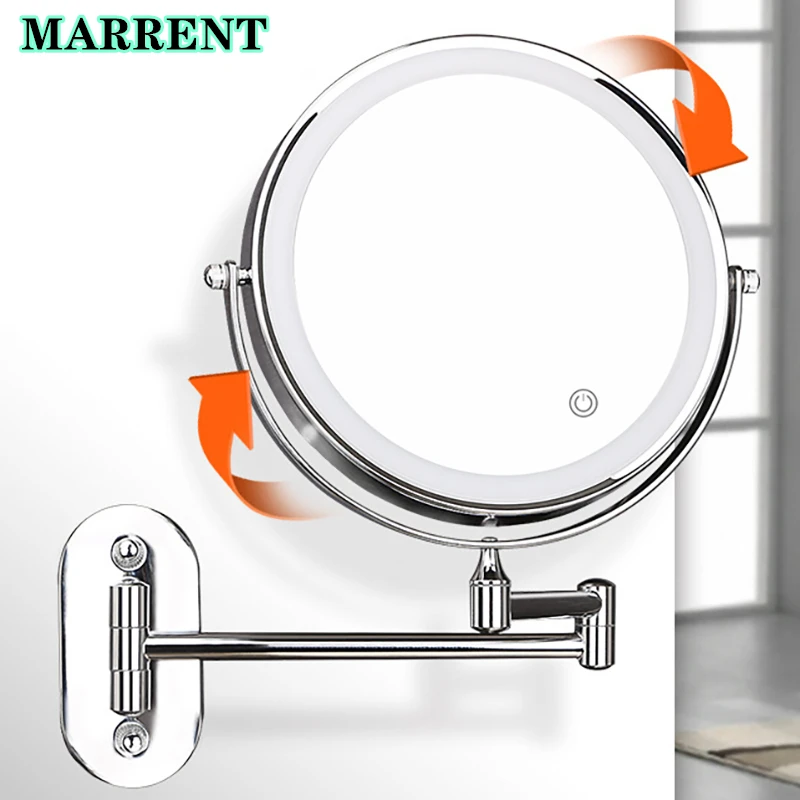 

Chrome LED Bathroom Mirrors Withe Dual Arm Extend Folding LED Bath Make-up Mirror Quality Metal 3X 5x Magnifying Bath Mirror