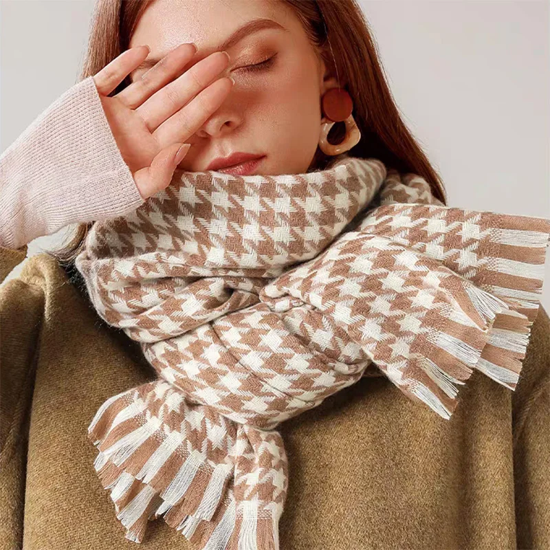 Checkered Scarf Women\'s Versatile Warm Scarf Imitation Cashmere Scarf For Autumn and Winter