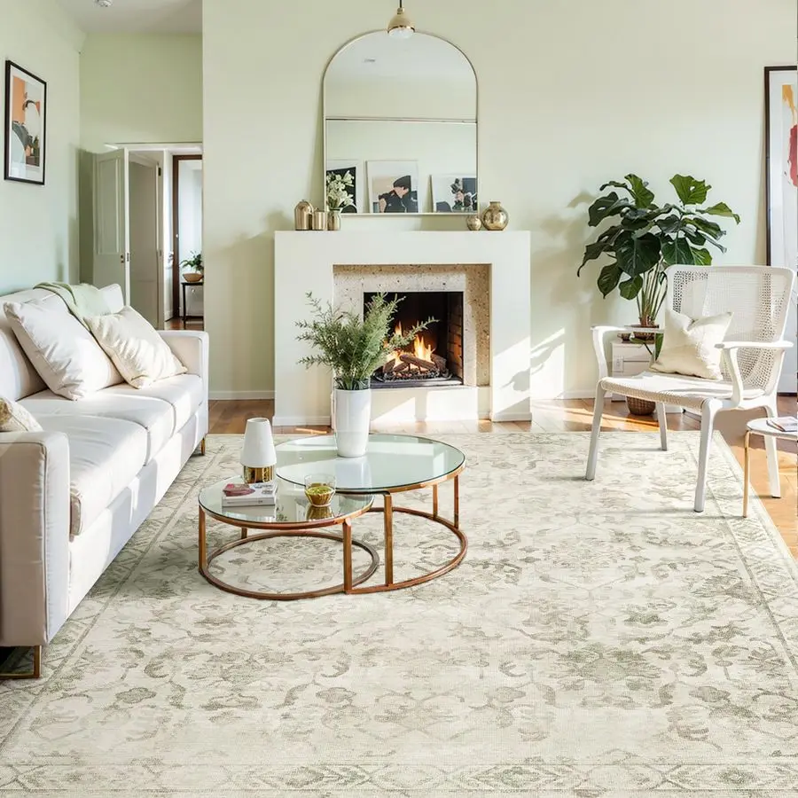 

Green 5x8 Area Rugs for Living Room,Washable Vintage Rugs for Bedroom, Non Slip Rug Floral Carpet Green Area Rug for Bedroom Din