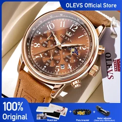 OLEVS Men's Watches Young Sports Style Original Quartz Wristwatch for Man Waterproof Luminous Chronograph Date Moon Phase