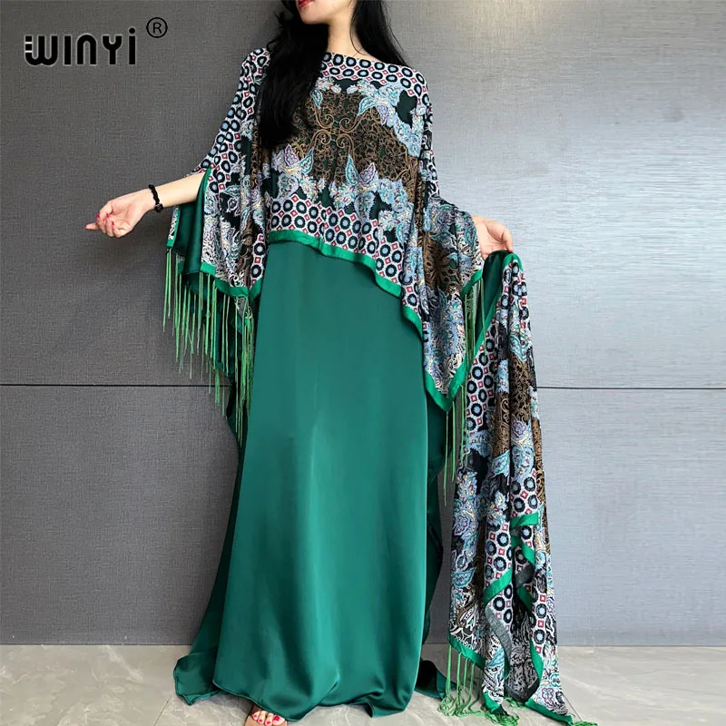 WINYI new High quality comfortable dress with scarf Muslim Women Hijab Dress fashion Abaya Full Cover Ramadan Gown tassel kaftan