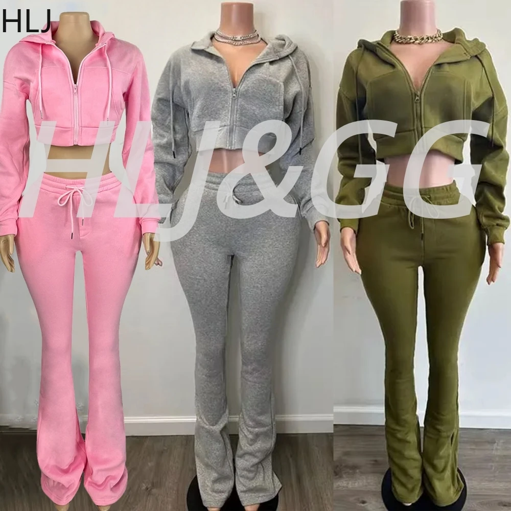 

HLJ Осенние новые однотонные спортивные костюмы с капюшоном, женский укороченный топ с длинными рукавами на молнии и узкие брюки, комплекты из двух предметов, повседневная спортивная одежда