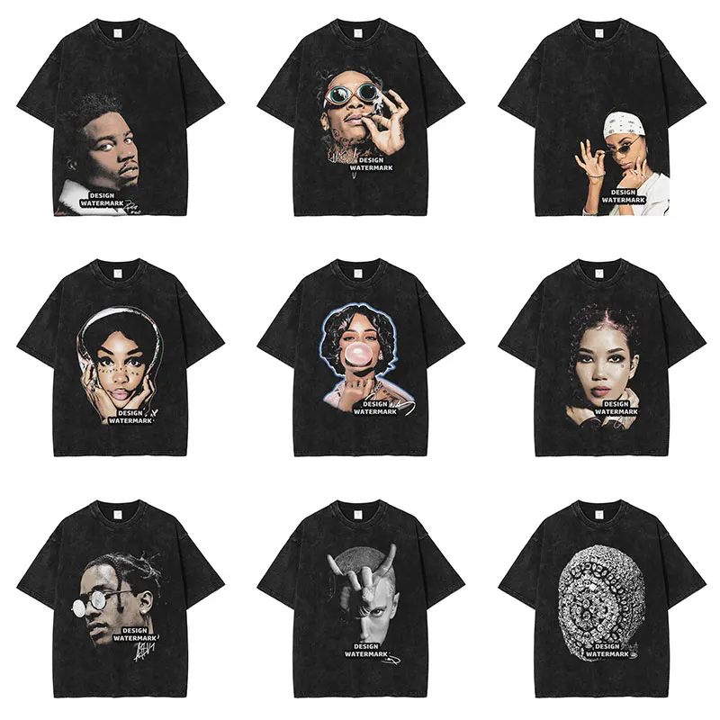 

Футболка Big Face Star с большой головкой, рэпер, винтажные потертые топы с короткими рукавами, футболки большого размера, мужская одежда в стиле хип-хоп, 100% хлопок