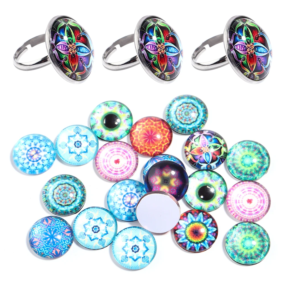 10pcs/lot Ethnic Style Glass  Cabochon Beads  Half of Round Flatback Loose Colorful Beads For Diy Jewelry Ring Necklace